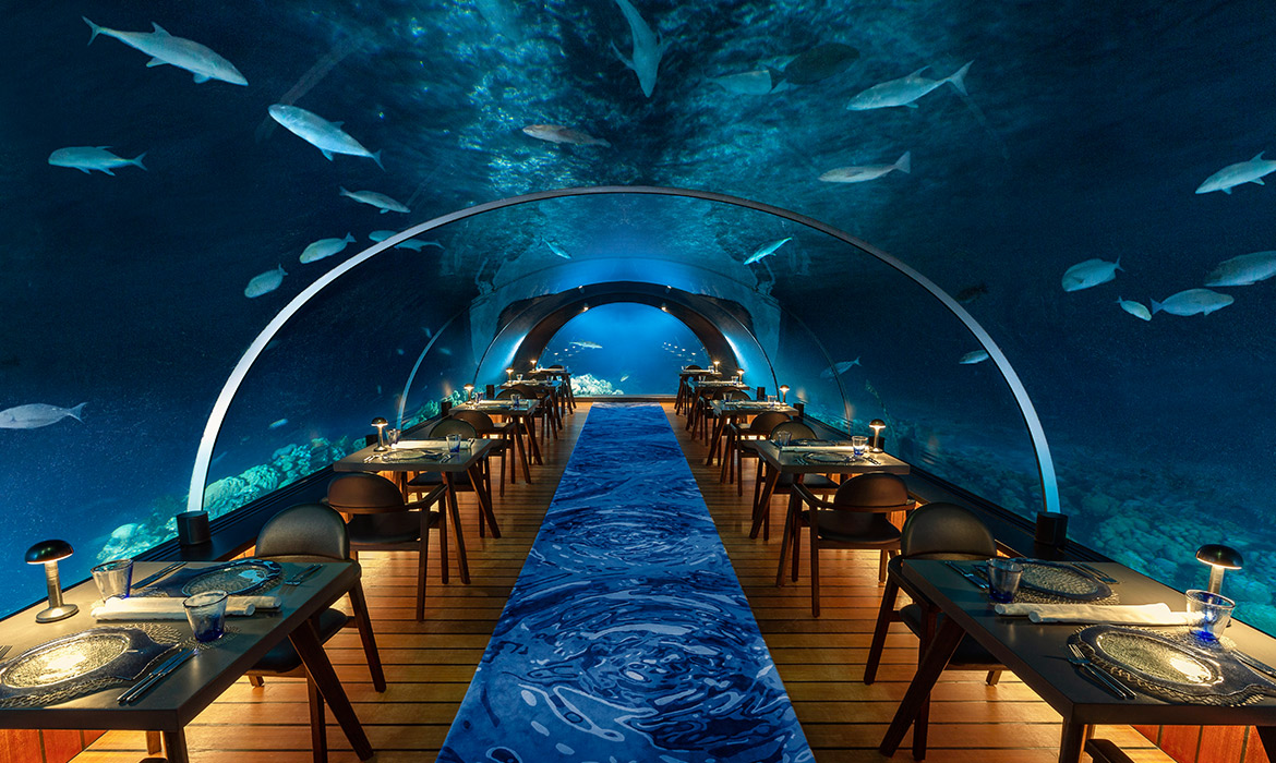 Restaurante 5.8 Undersea, no Hurawalhi Island Resort